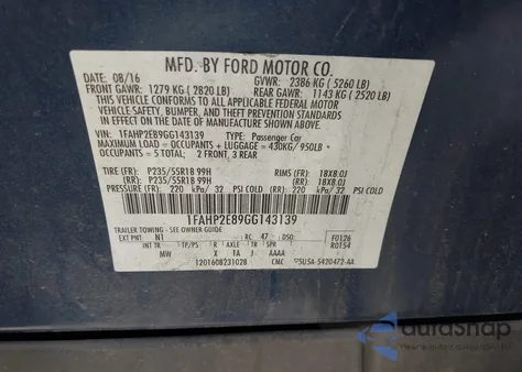 2016 Ford Taurus Sel from USA, damaged, VIN 1FAHP2E89GG143139